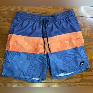 Quiksilver Blue Orange Floral Swim Trunks Men’s XL Tropical Board Shorts